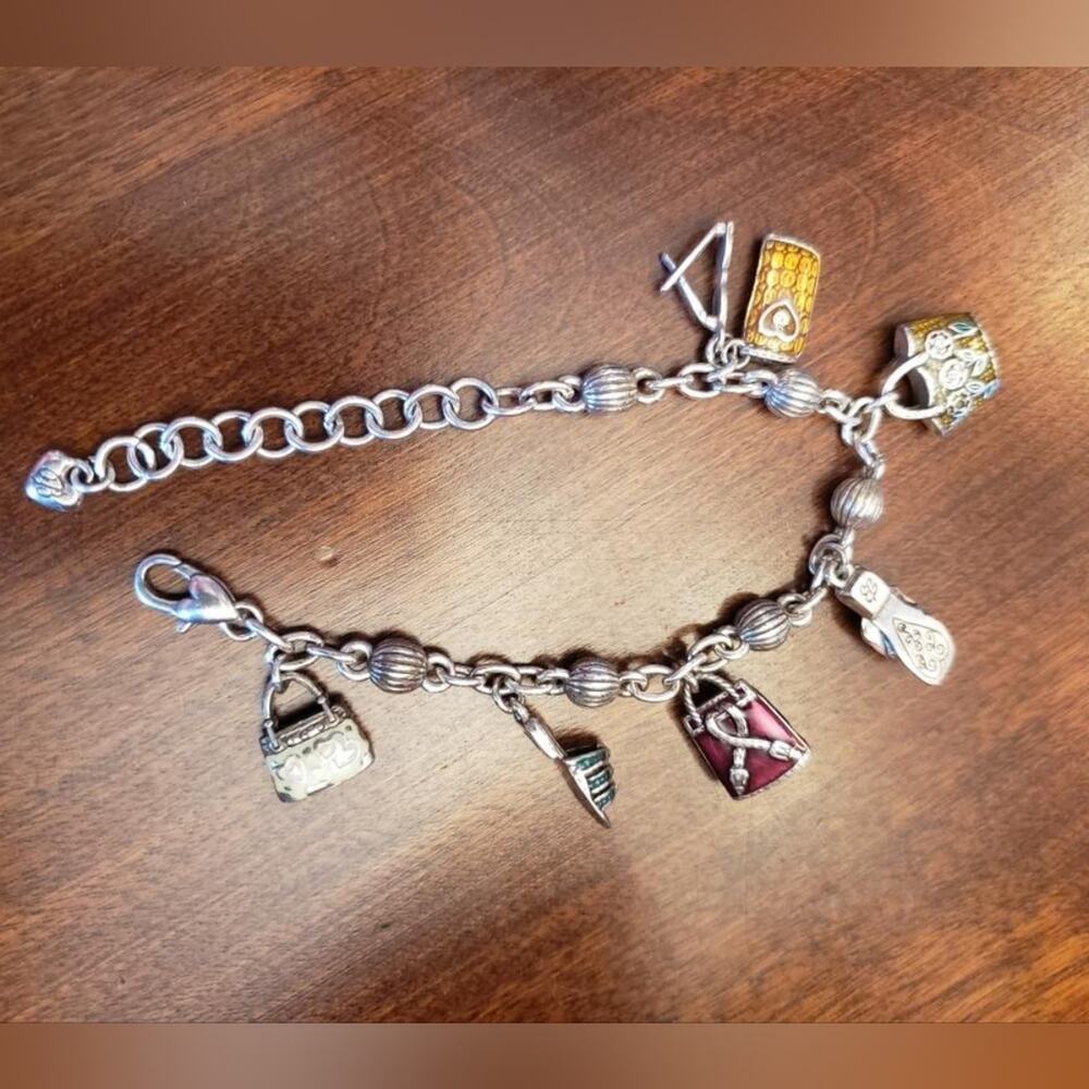Brighton Vintage Enamel and Silver Plated Purse and Shoe Retired Charm Bracelet